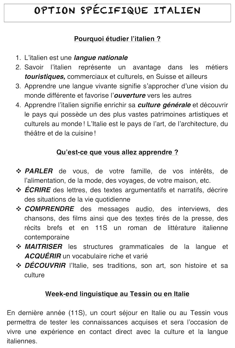 Option de Compétence Orientée Métier et Option Spécifique 